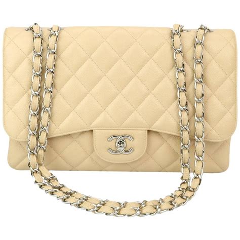 chanel jumbo single flap beige caviar silver hardware